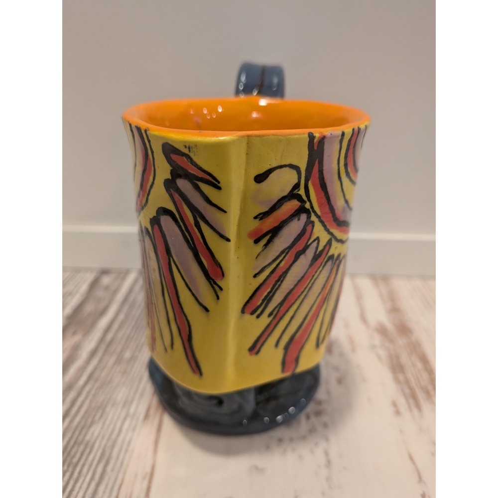 Handmade Studio Pottery Mug Signed Marlon Wassi Art Spiral Handle Abstract Cup - Picture 4 of 8